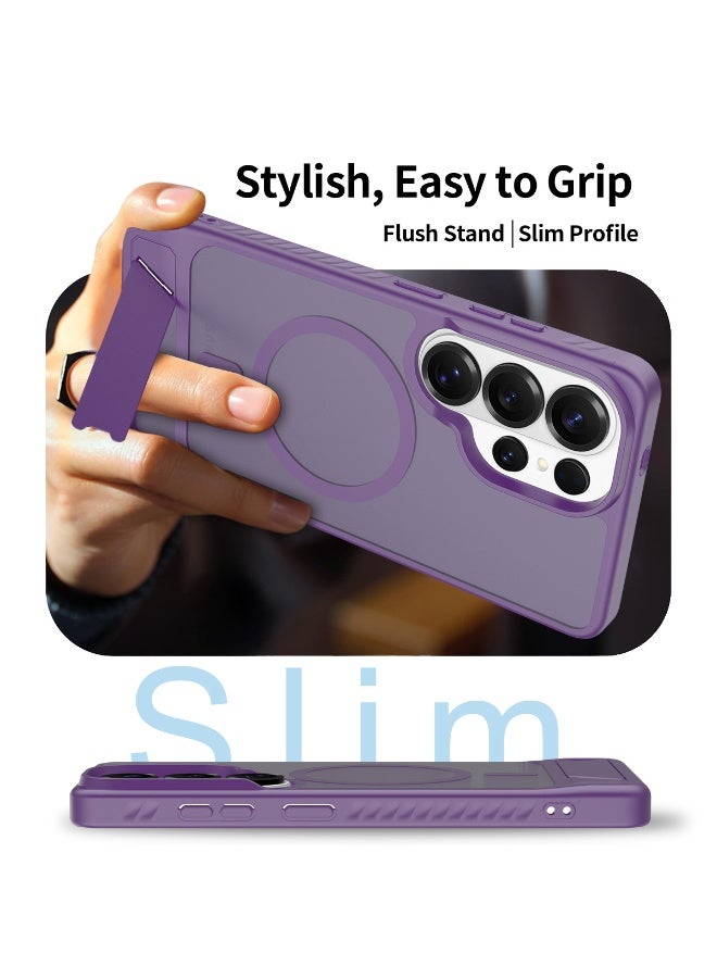 مناسب لحافظات Samsung S26 Ultra MagSafe، أغطية واقية مغناطيسية مع حوامل مخفية، حافظات هواتف مقاومة للصدمات، حافظة واقية عسكرية رفيعة ذات ظهر غير لامع لـ Galaxy S26 Ultra 5G (شفافة أرجوانية داكنة) - Image 3